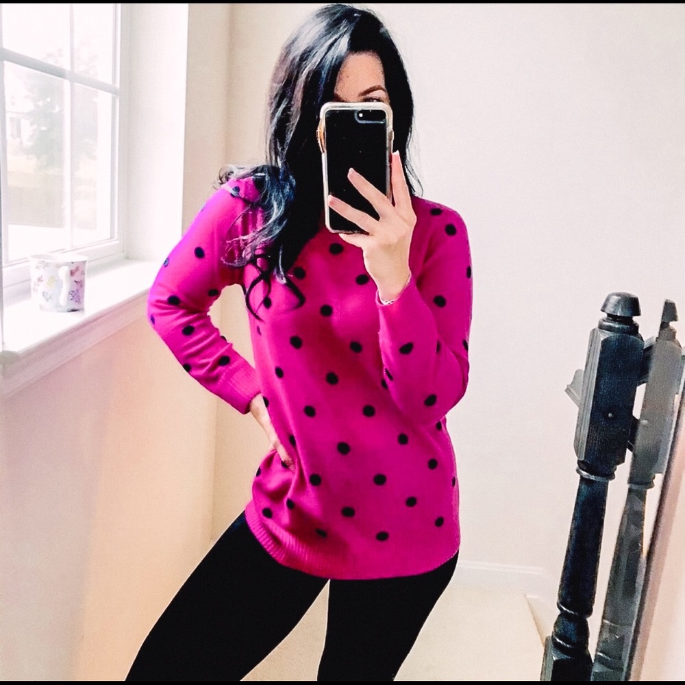 EUC J CREW 100% Italian Cashmere Polka Dot Sweater